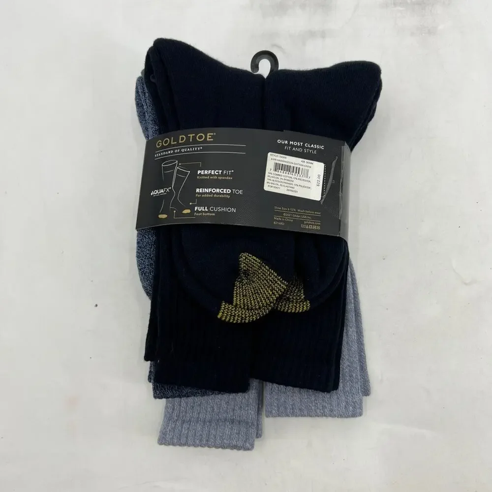 Harrington Gold Toe Socks Mens 6-12.5 Cotton Crew Knitted Stretch Comfort 5-Pack